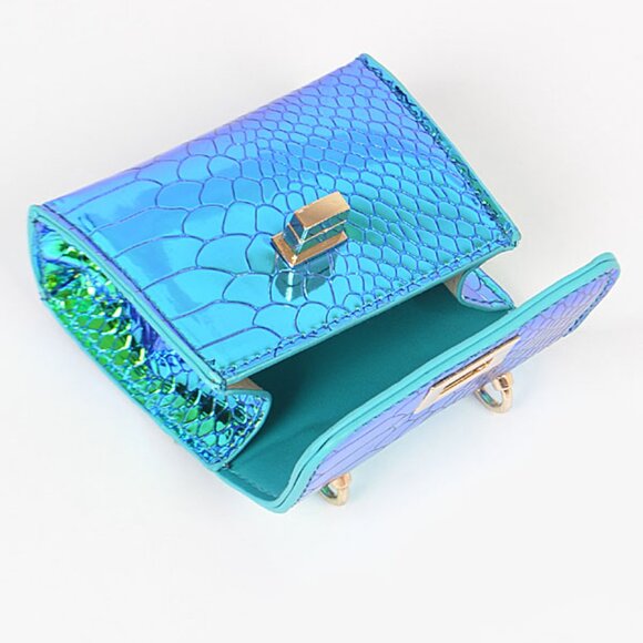 Metallic Mermaid Aqua Iridescent- Mini Crossbody Wallet On A String - NWT - Picture 4 of 7